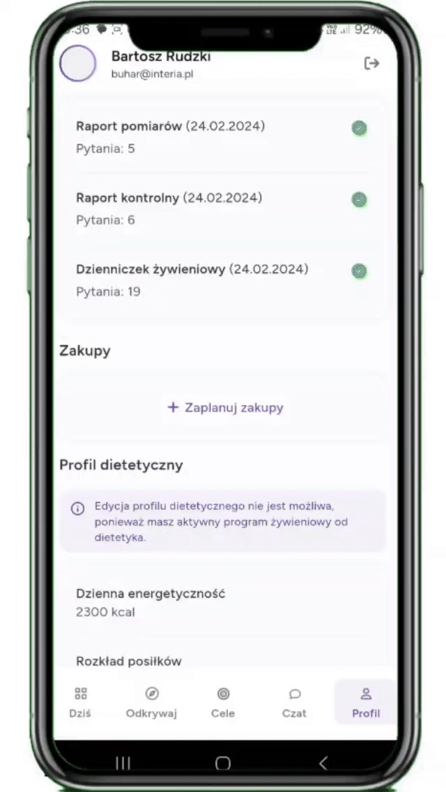 Makieta aplikacji Eat&Move
