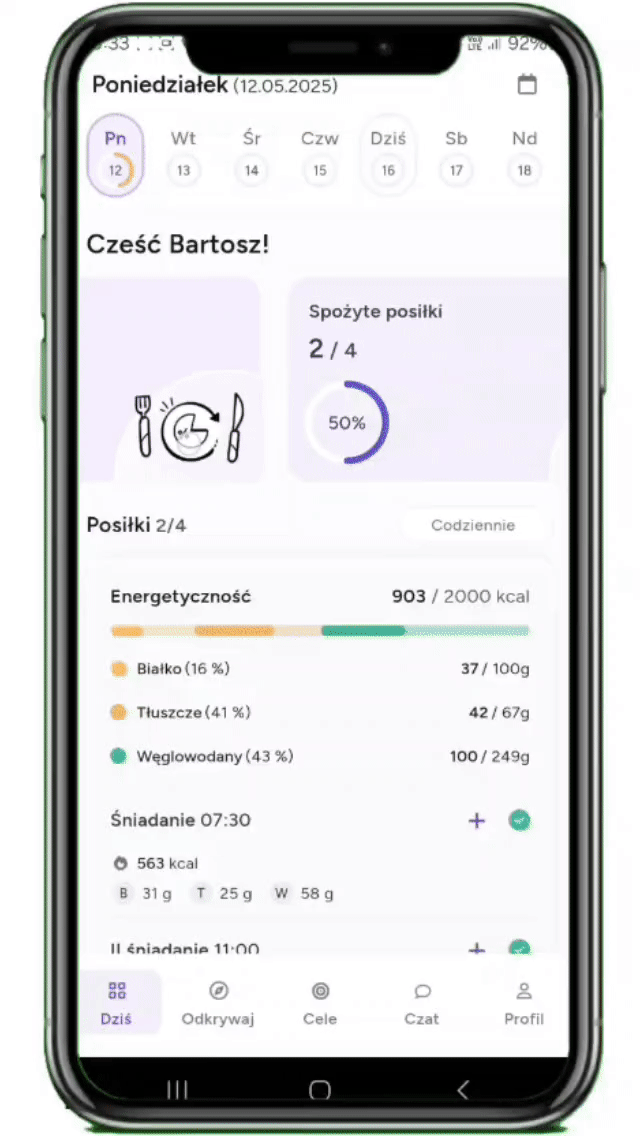 Makieta aplikacji Eat&Move